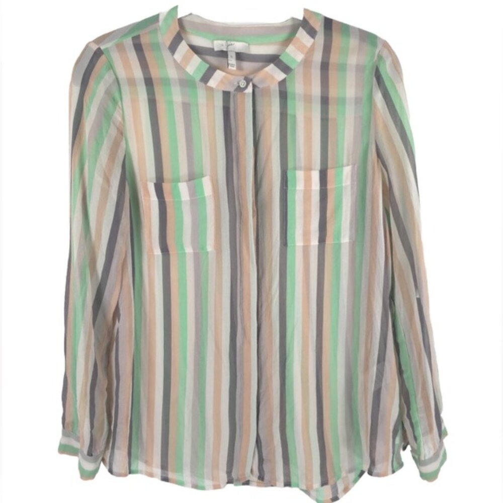 JOIE 100% SILK Hidden ButtonUp Long Sleeve Stripe Shirt Pockets J557-24230 SMALL